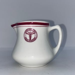 Vintage United States Army Medical Department White Pitcher With Red Trim, Shenango China, New Castle PA, Vitrified China, Restaurant Ware