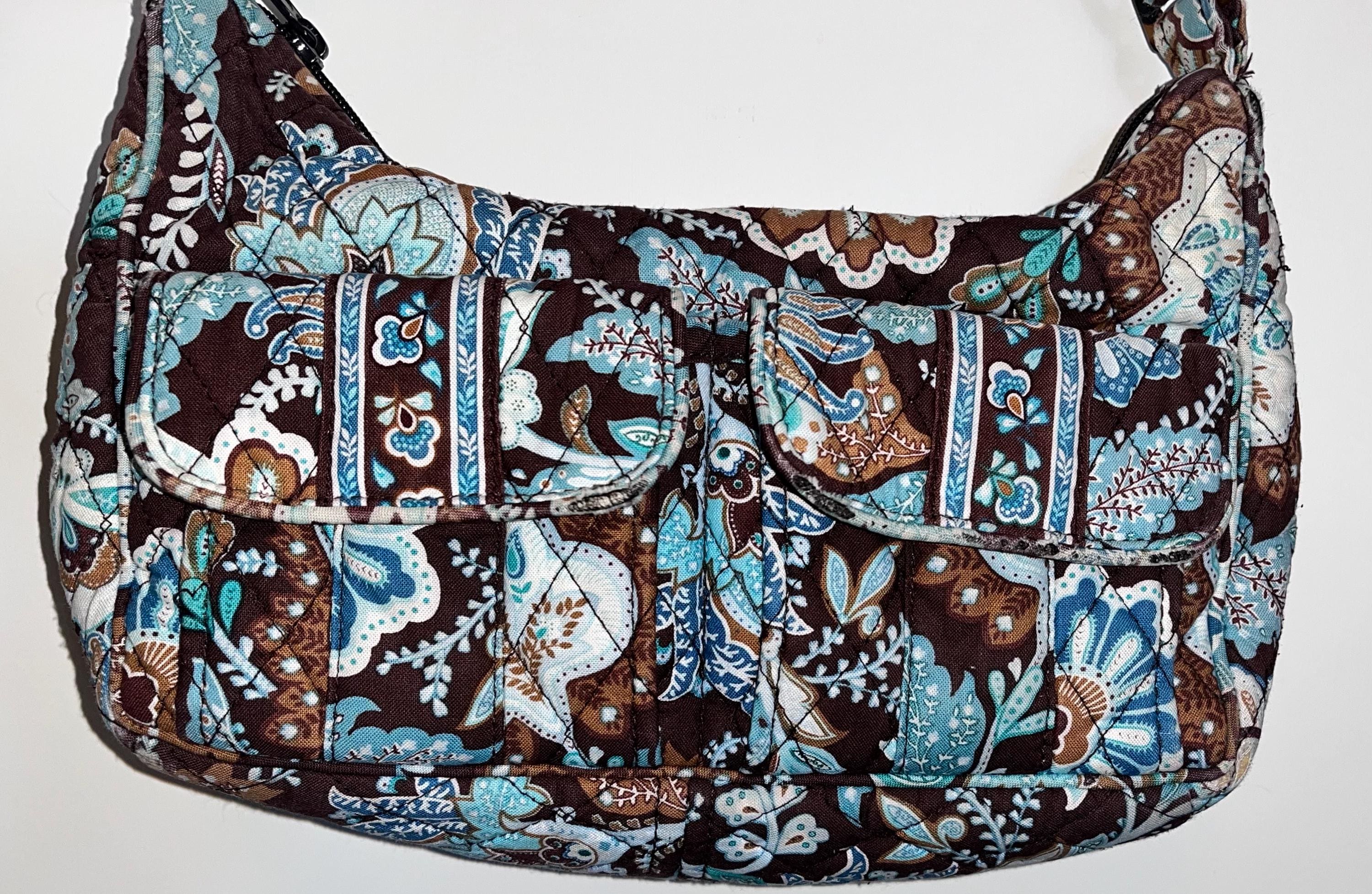 Vera Bradley Java Blue Quilted Crossbody Bag: Floral Cotton Purse 