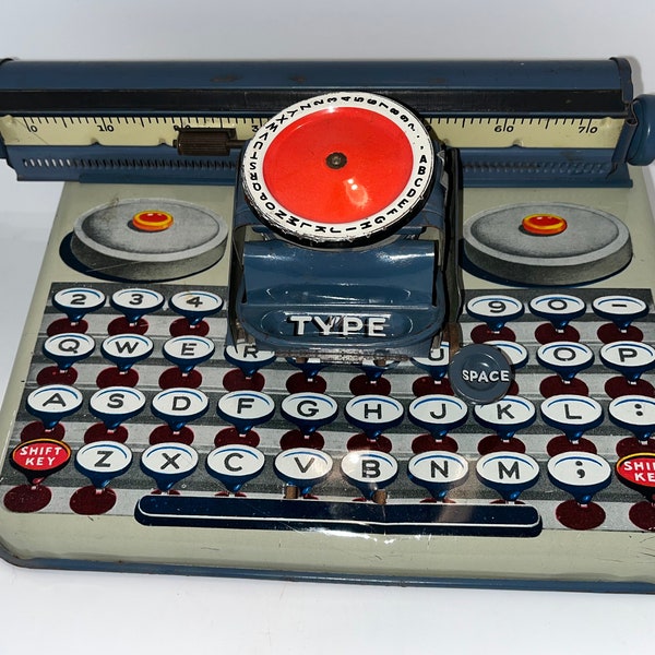 Vintage Berwin Child's Typewriter Toy, Tin Litho, Ellcraft Industries, Typwriter Display Piece, Play Typewriter, Retro Toy, Kitschy Design