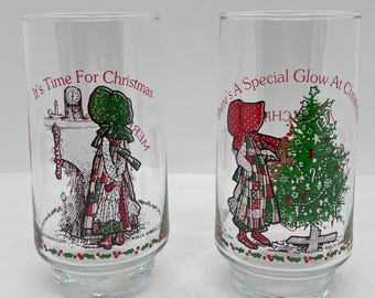 Vintage Holly Hobbie Coca Cola Christmas Drinking Glasses