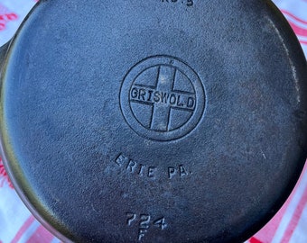 Vintage Griswold No. 5 Cast Iron Skillet, 724F, Erie PA, Small Block Logo, 8 Inch Frying Pan, Farmhouse Kitchen, Not Restored