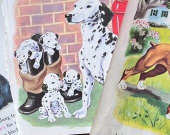 Vintage Book Page, Dalmatian With Puppies Picture, Scottish Terrier Picture, Boxer Picture, Retro Scrapbooking, Epherema, Journal, Kitschy