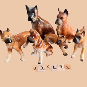 Vintage Boxer Figurines, 6 To Choose From, Seated And Standing Boxers, Playful And Cute Dog Figurines, Boxer Collector, Made In Japan/Brazil