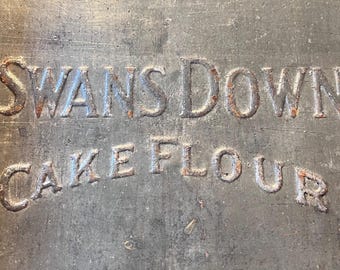 Vintage Swans Down Cake Flour Tin: EKCO Square Cake Pan, Farmhouse Kitchen Decor