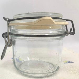 Vintage French Le Parfait Glass Super Canning Jar, Made In France, 200 ML, Rubber Seal, Wire Bail Lid, French Country, Farmhouse Kitchen,