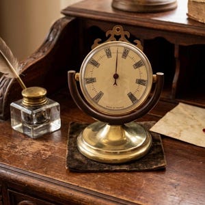 Vintage 1960's French Brass Swivel Desk  Working Thermometer