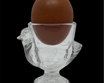 Vintage Clear Glass Chicken Egg Cups - Farmhouse Decor, Set of 4