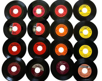 Vintage Vinyl 45 RPM Records, Lot Of 57 For Crafting, Decorating