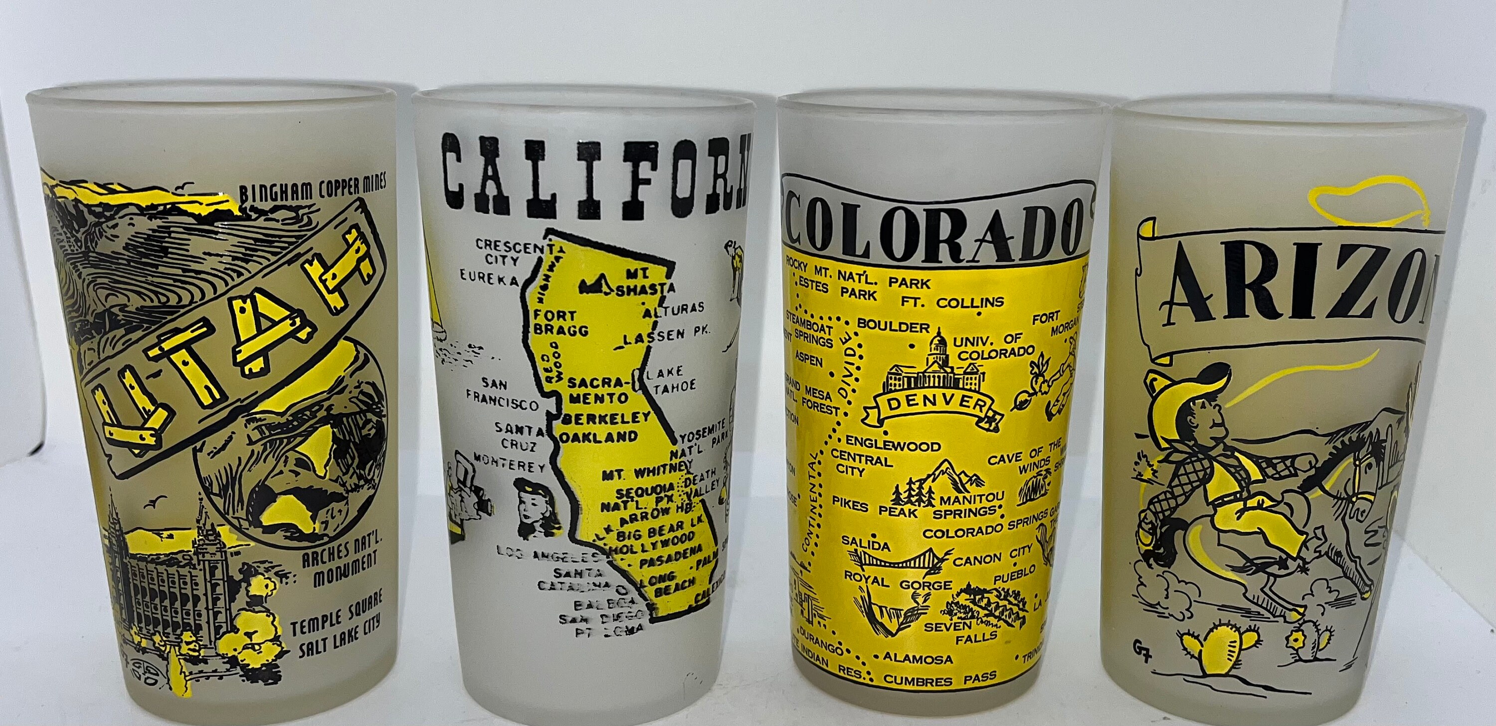 Vintage Hazel Atlas Frosted State Souvenir Glass - Retro Kitsch - Etsy