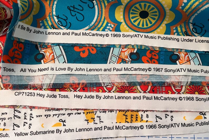 Beatles Cotton Fabric, Hey Jude Toss, All You Need is Love VW Toss