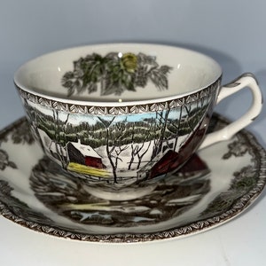 Vintage Johnson Brothers Cup and Saucer Set: The Friendly Village, Ice House