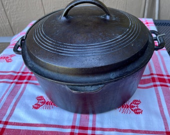 Vintage Wagner Ware, Sidney, -O- 1268 Asador de horno holandés de hierro fundido de 10" con mango y tapa de estrella de goteo 1268, utensilios de cocina de hierro, no restaurado