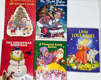 Vintage Christmas Children's Books, Rand McNally Junior Elf Book, Set Of Five Books, Christmas Carols, The Night Before Christmas, Snowman