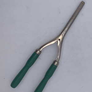 Antique Curling Iron: Green Wood Handle, Vanity Decor