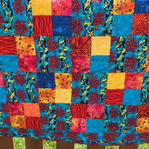 Handmade Baby Quilt: Tropical Sea Turtles, Bright Colors (32x37)