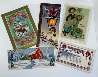 Vintage Christmas Cards: Winter Scenes, Deer - Set of 5