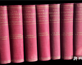 Antique Books, The Waverly Novels, Sir Walter Scott, A.L. Burt Company Publishers New York, Red Bound Books, Ivanhoe, Rob Roy