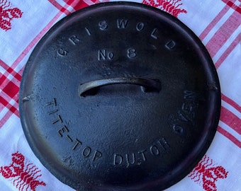 Vintage Griswold Cast Iron No 8 Tite Top Dutch Oven Lid, Erie PA, 2551B, Not Restored, Lid Only