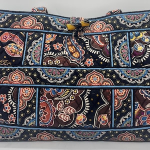 Vera Bradley Handbag Purse, Retired Print Kensington Paisley 2007, Quilted Purse, Medium Earth Tones Tote, Button Loop Closure