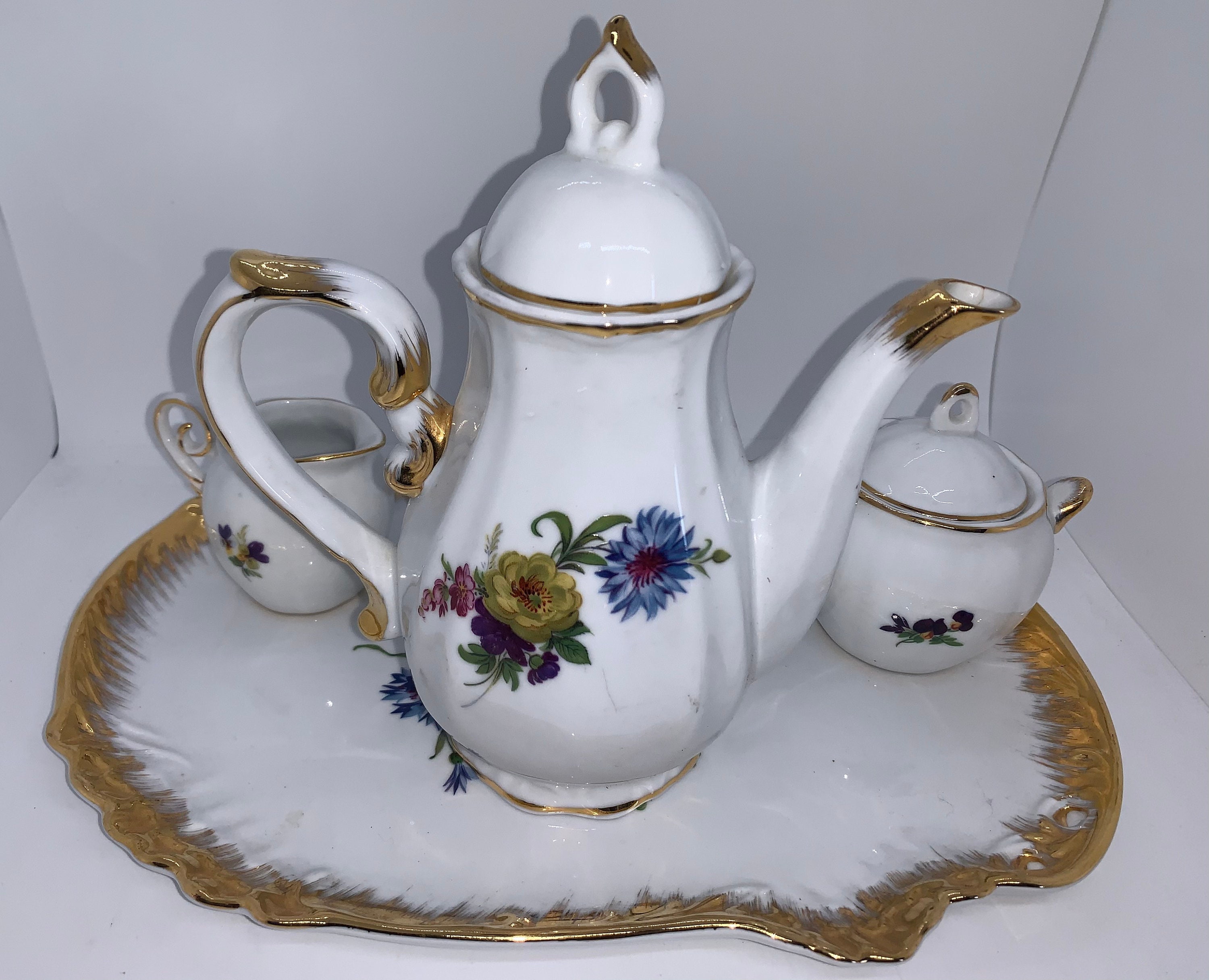 Pretty Tea Set Matching 4 Piece Tea Set With Tray Teapot Etsy