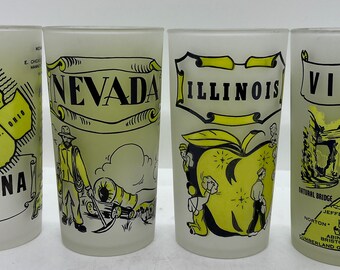 Vintage Hazel Atlas Frosted State Souvenir Glass - Retro Kitsch - Etsy