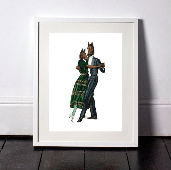 Dancing horses animal art print