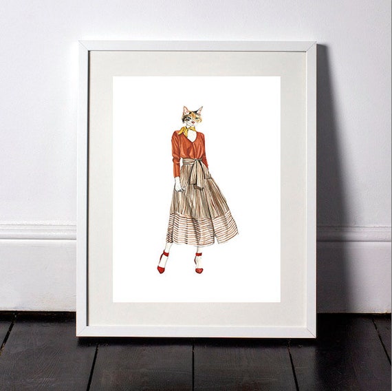 Lady cat animal art print