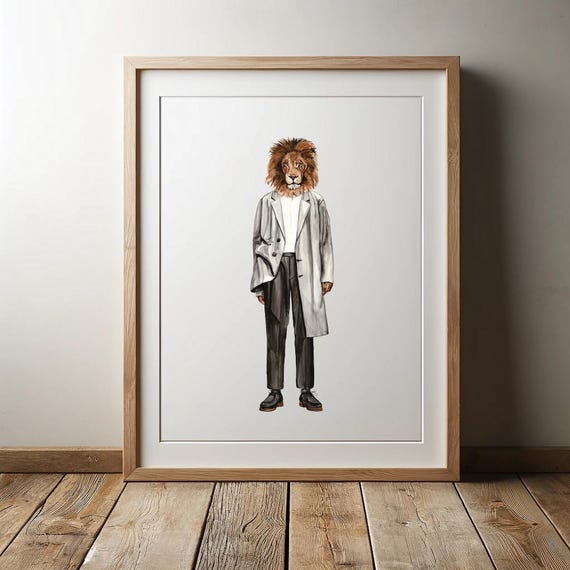 Lion in shades of grey animal art print
