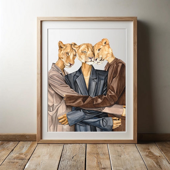 Lionesses animal art print