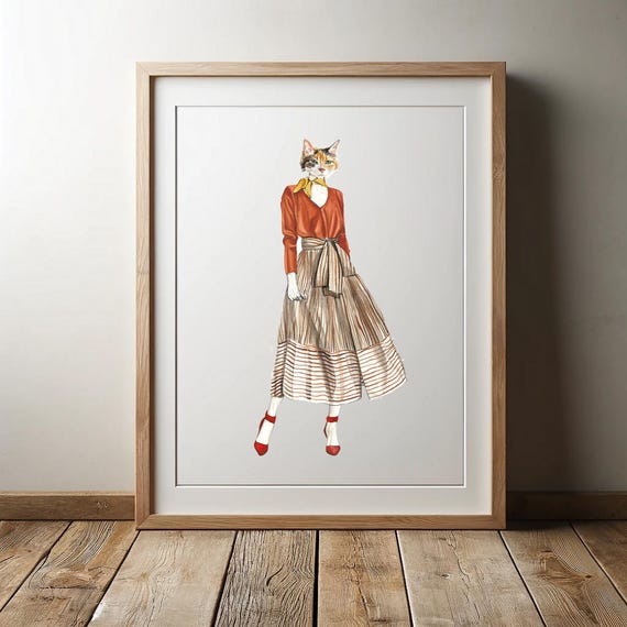 Lady cat animal art print