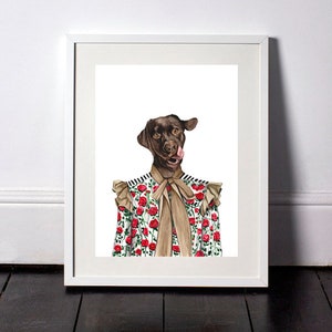 Chocolate Labrador dog portrait animal art print