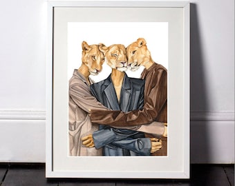 Lionesses animal art print