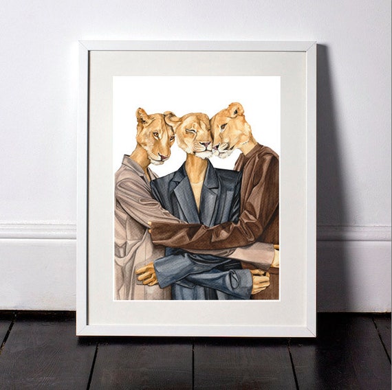 Lionesses animal art print