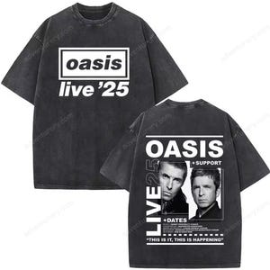 Unisex Vintage Oasis Tour Shirt – Washed Cotton Oversized Rock Band Tee for Men