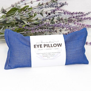Almohada para ojos de lavanda, azul zafiro, cálida o fresca, mezcla de lino y algodón