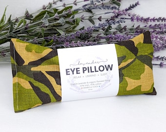Lavender Eye Pillow Green Camouflage Warm or Cool Linen Cotton Blend