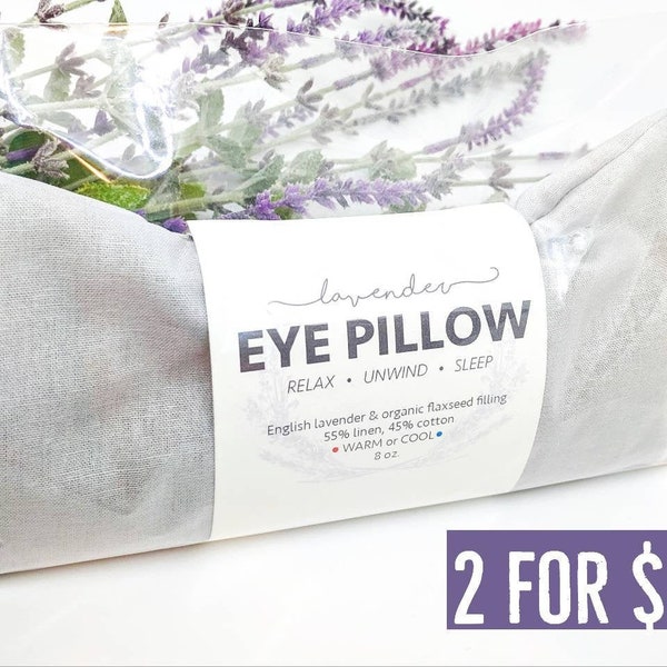 Two Lavender Eye Pillows Light Gray Warm or Cool Linen Cotton Blend by Eyeable