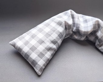 Neck Wrap Aromatherapy Skinny Wrap Flannel Gray and White Buffalo Check Warm Cool Herbal Blend