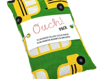 Ouch! Pack for Kids Cold Pack Bus School Flax Seed Filling 3 inches x 5 inches 4 ounces Yellow Green warm or cool