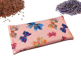 Lavender Eye Pillow Pink Butterfly Paint Warm or Cool Cotton Weighted Flaxseed