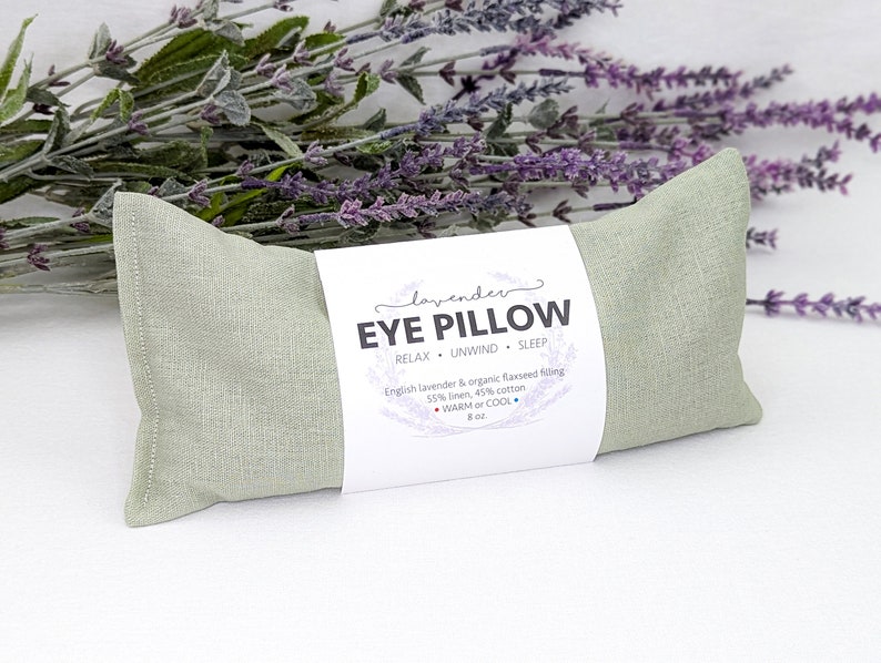 Lavender Eye Pillow Sage Green Warm or Cool Linen Cotton Blend image 1