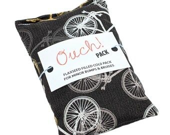 Ouch! Pack for Kids Cold Pack Bike Bicycle Flax Seed Filling 3 inches x 5 inches 4 ounces Gray White Yellow warm or cool