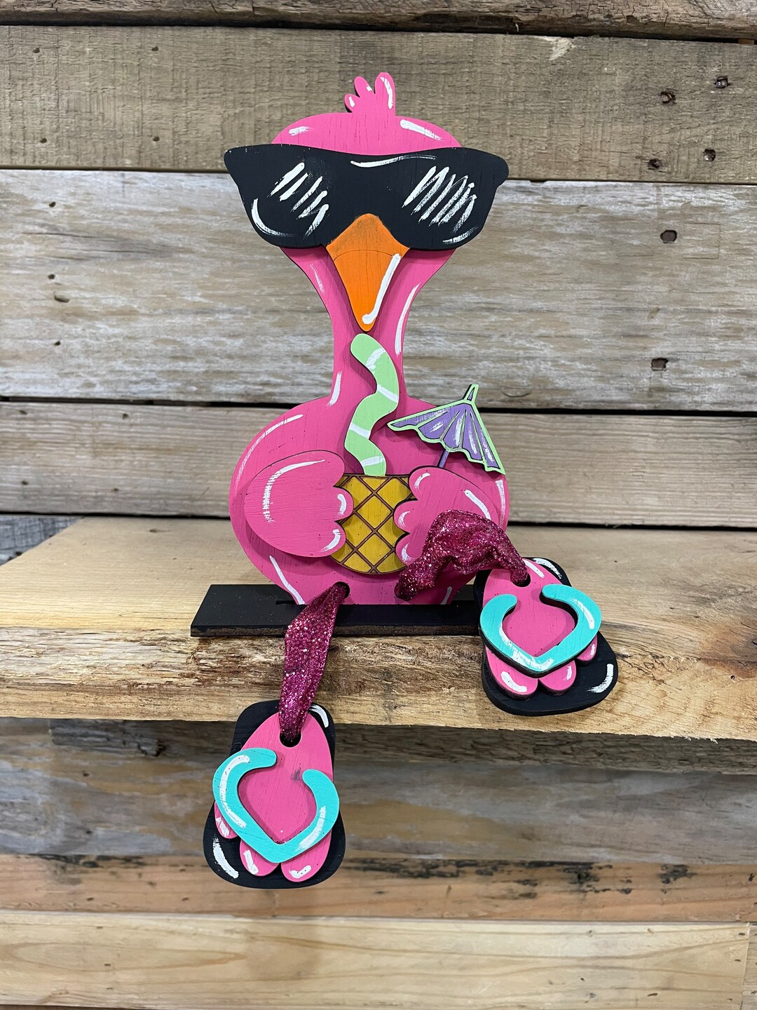 Flamingo With Dangling Legs, Flamingo Shelf Sitter, Flamingo Decor