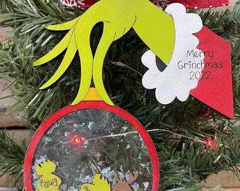 The Grinch Snow Globe Ornament, Family Christmas Ornament, Grinch Ornament, Snow Globe, Family Name, Personalized Family Ornament