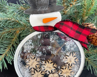 Personalized Snow Globe Ornament, Family Ornament, Christmas 2023, Personalized Snowman Ornament, Shaker Ornament, Keepsake Ornament