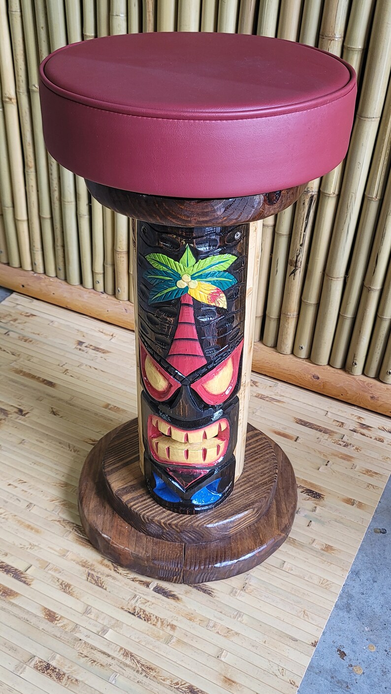 Tiki Barstools with Painted Faces and Swivel top image 5