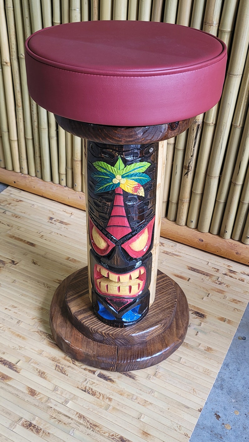 Tiki Barstools With Painted Faces and Swivel Top Etsy