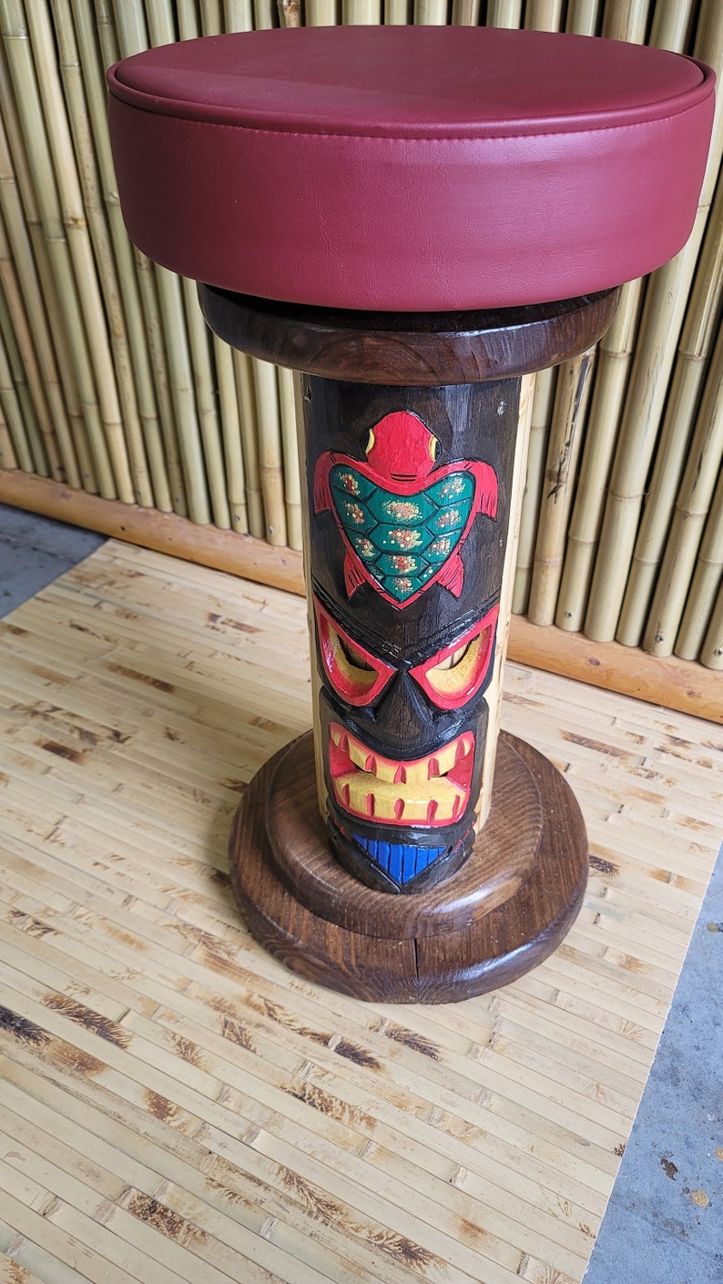 Tiki Barstools with Painted Faces and Swivel top image 1