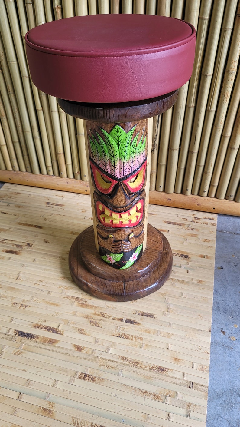 Tiki Barstools with Painted Faces and Swivel top image 3