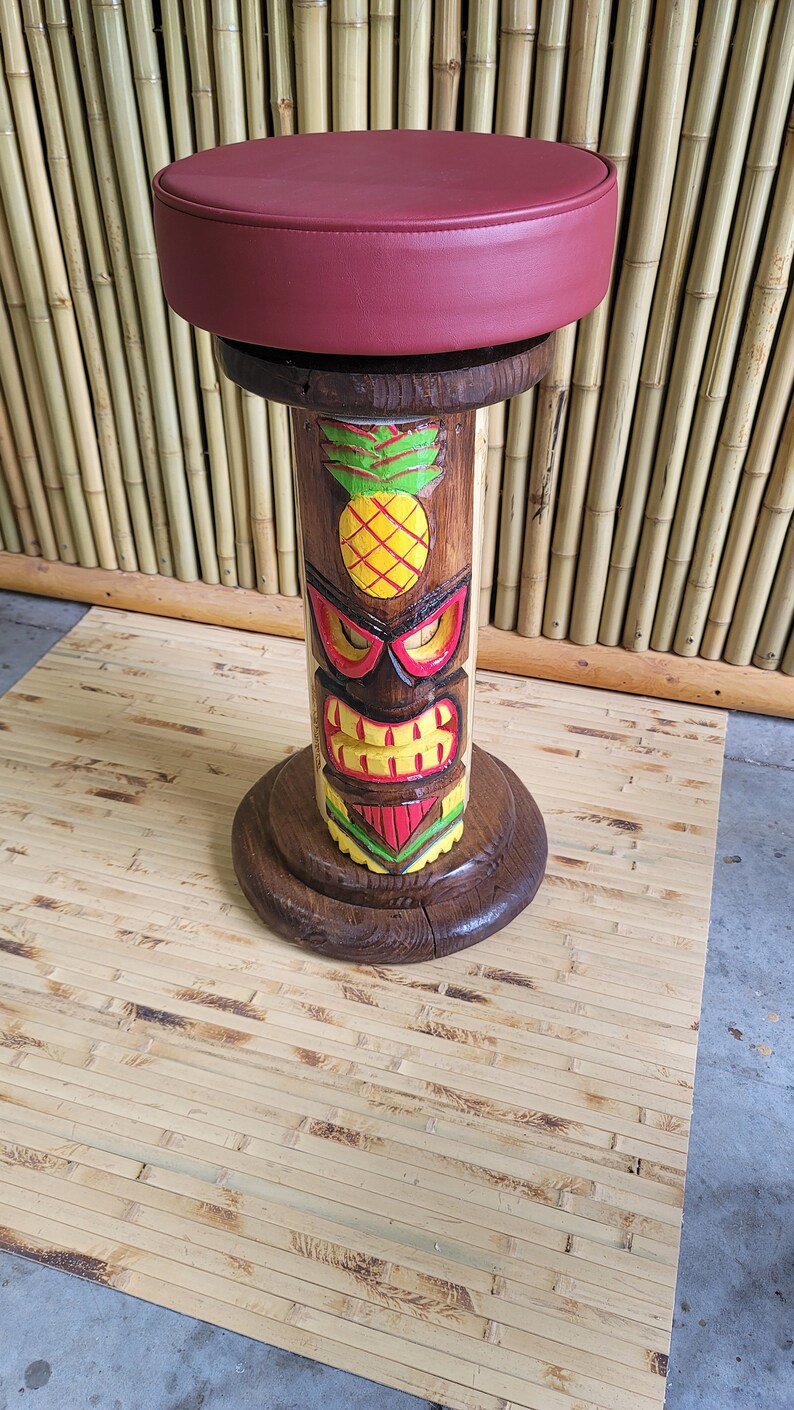 Tiki Barstools with Painted Faces and Swivel top image 4